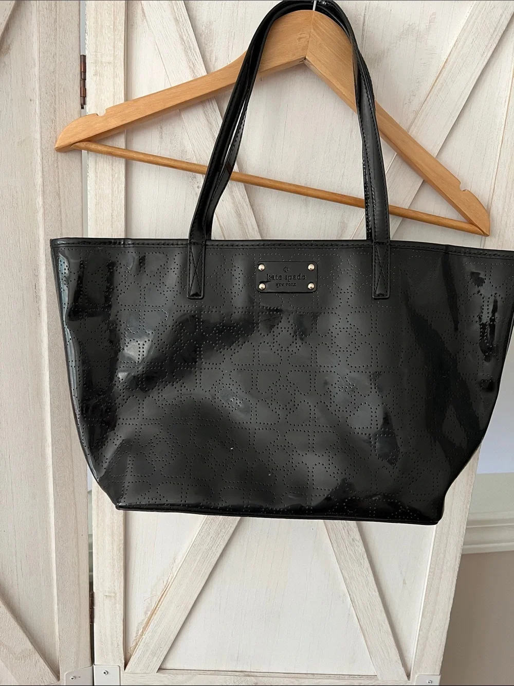 kate spade Black Patent Perforated Tote
